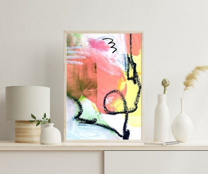 Original Abstract Painting Pink & Green, A5 (14.8 x 21 cm)
