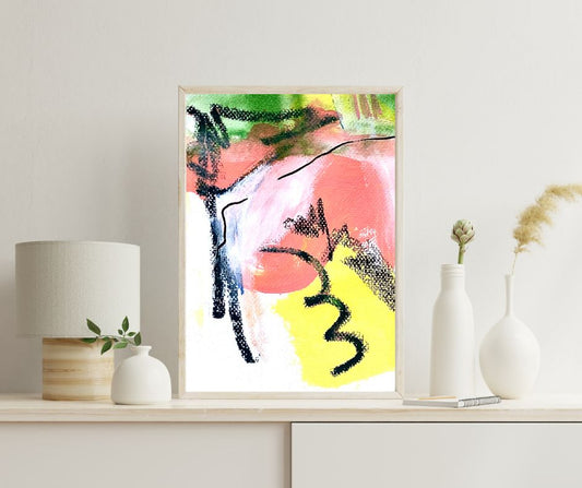 Original Abstract Painting Pink & Green, A5 (14.8 x 21 cm)