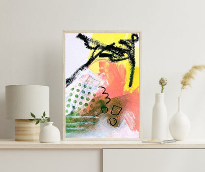 Original Abstract Painting Pink & Green, A5 (14.8 x 21 cm)